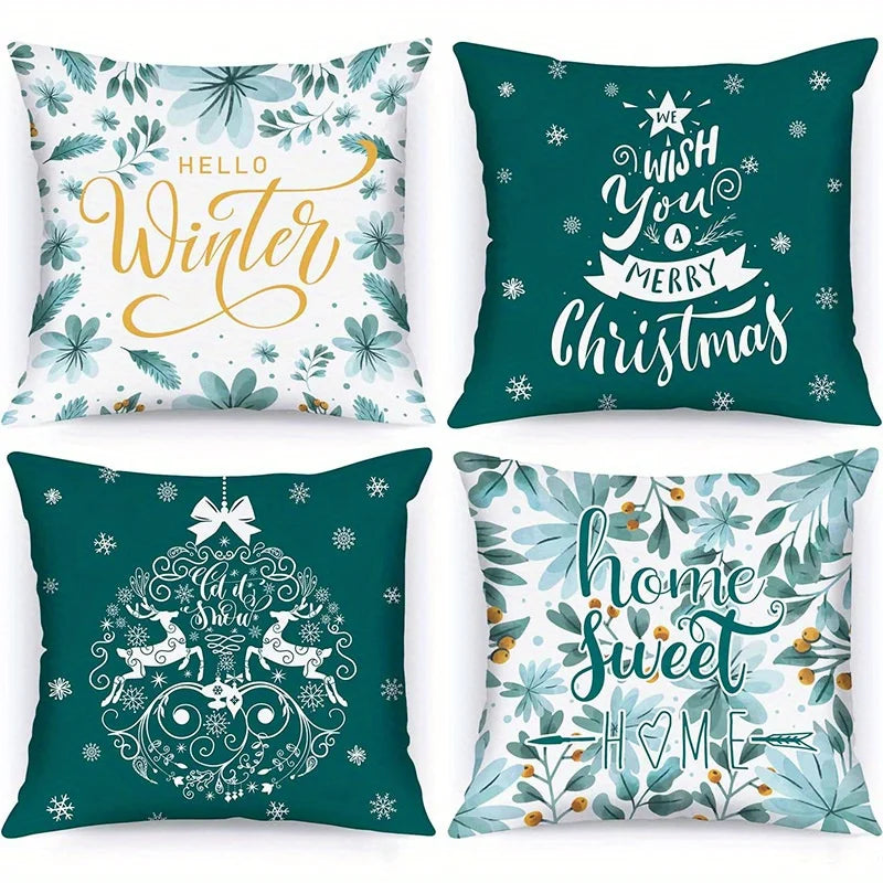 Home Decor Winter Greetings And Home Sweet Themes Pillow Covers Pattern Cushion Cover Suitable For Sofa Bedroom Car Pillow Cover
