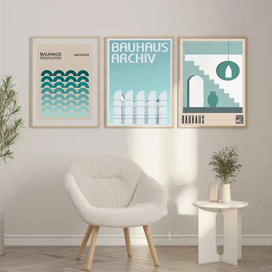 Light Blue Minimalist Bauhaus Line Poster Minimalist Abstract Gallery Living Room Decoration Canvas Painting Wall Art