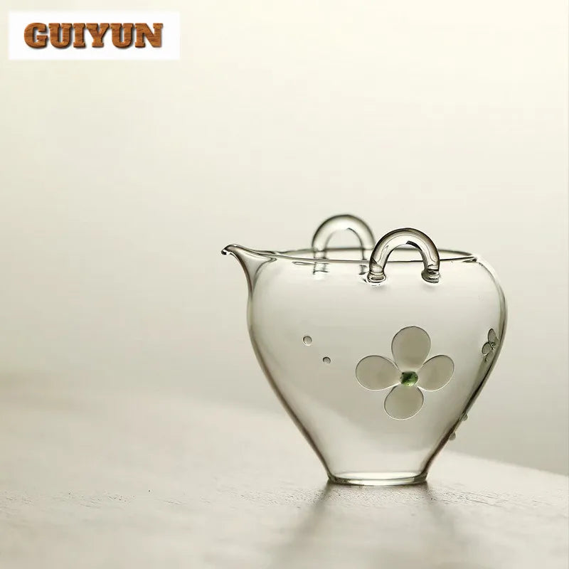 300ml Handmade Flower Bud Glass Tea Pitcher Pour Tea Sharing Pot Cha Hai Dispenser Justice Cup Puer Fair Mug Cafes Accessories