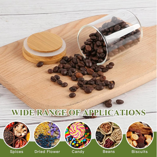 4oz Glass Spice Jars with Bamboo Lids Clear Borosilicate Glass Food Storage Containers with Wooden Airtight Lids, Cylinder Glass
