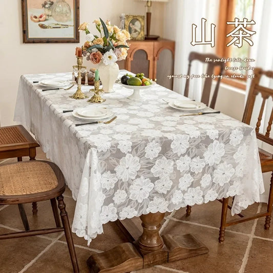 2025 new lace tablecloth modern simple hollow jacquard table cover atmosphere dessert table coffee table
