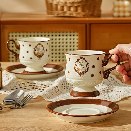 Ceramic Coffee Cup French Cute Rabbit mug High Beauty Makeup for Home Afternoon Tea Cups Small Edition Cup Plate Set Drinkware