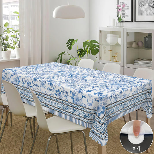 1pc Blue Flower Bohemian Style Polyester Tablecloth with Scalloped Edge, Suitable for Home Kitchen Decor, Room Decoration