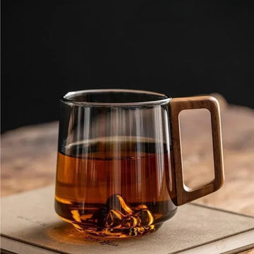 High Temperature Resistant Office Household Wood Handle Guanshan Green Tea Glass Cup Borosilicate Glass Cup