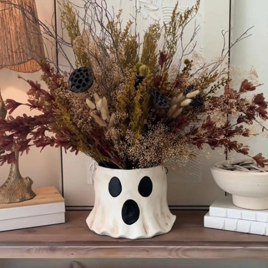 Ghost Vase Halloween Ghost Planter Pot Ghost Bucket Vase Handmade Halloween Treat Buckets Halloween Ghost Planter for Home
