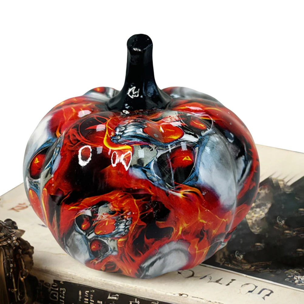 Horror Skull Halloween Pumpkin Decoration Resin Pumpkin Figurines Halloween Pumpkin Desktop Ornaments for Home Decor