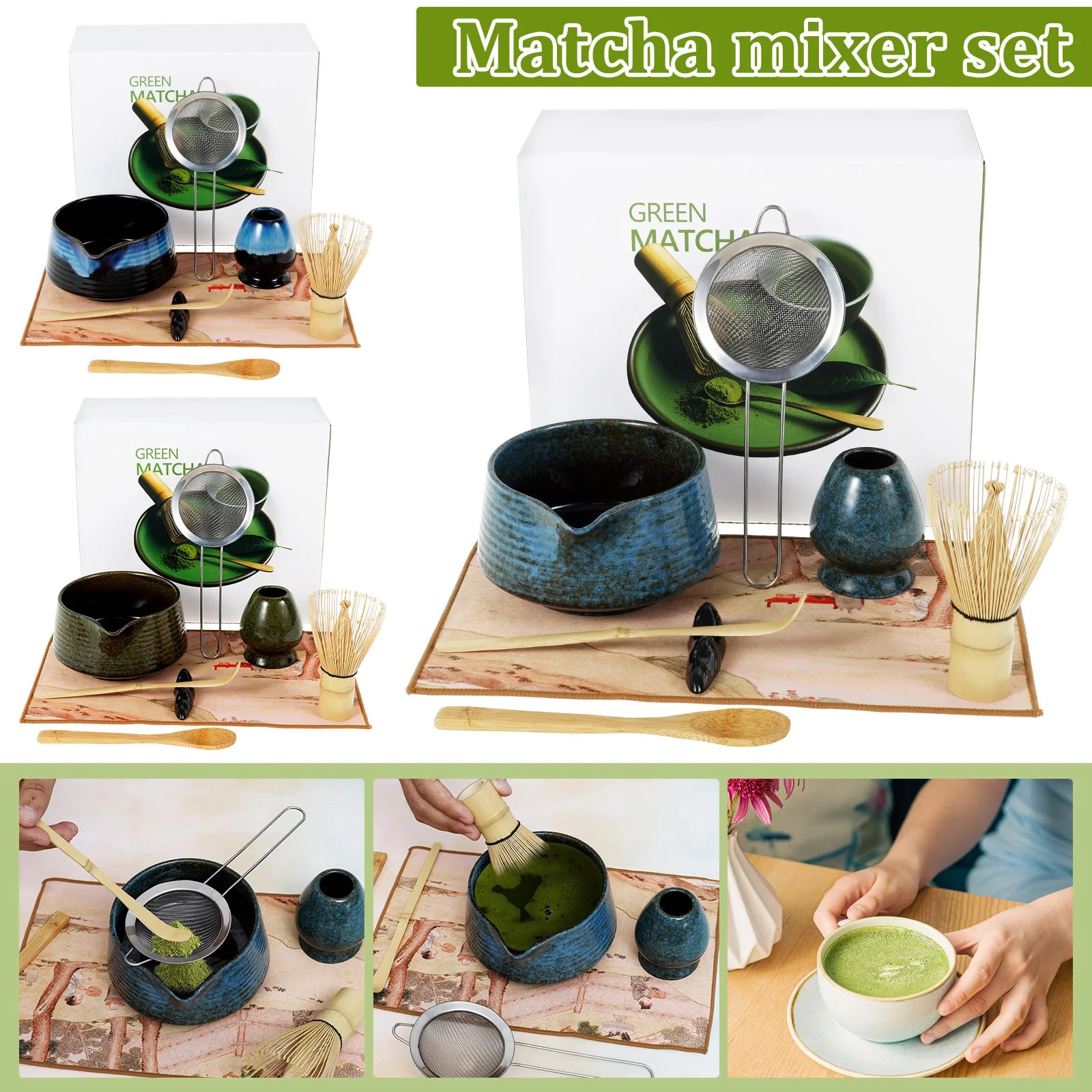Matcha Bowl and Whisk Holder Set Premium Bamboo Ceramic 500 ml Chawan Easy to Clean Present for DIY Matcha Lover Kit