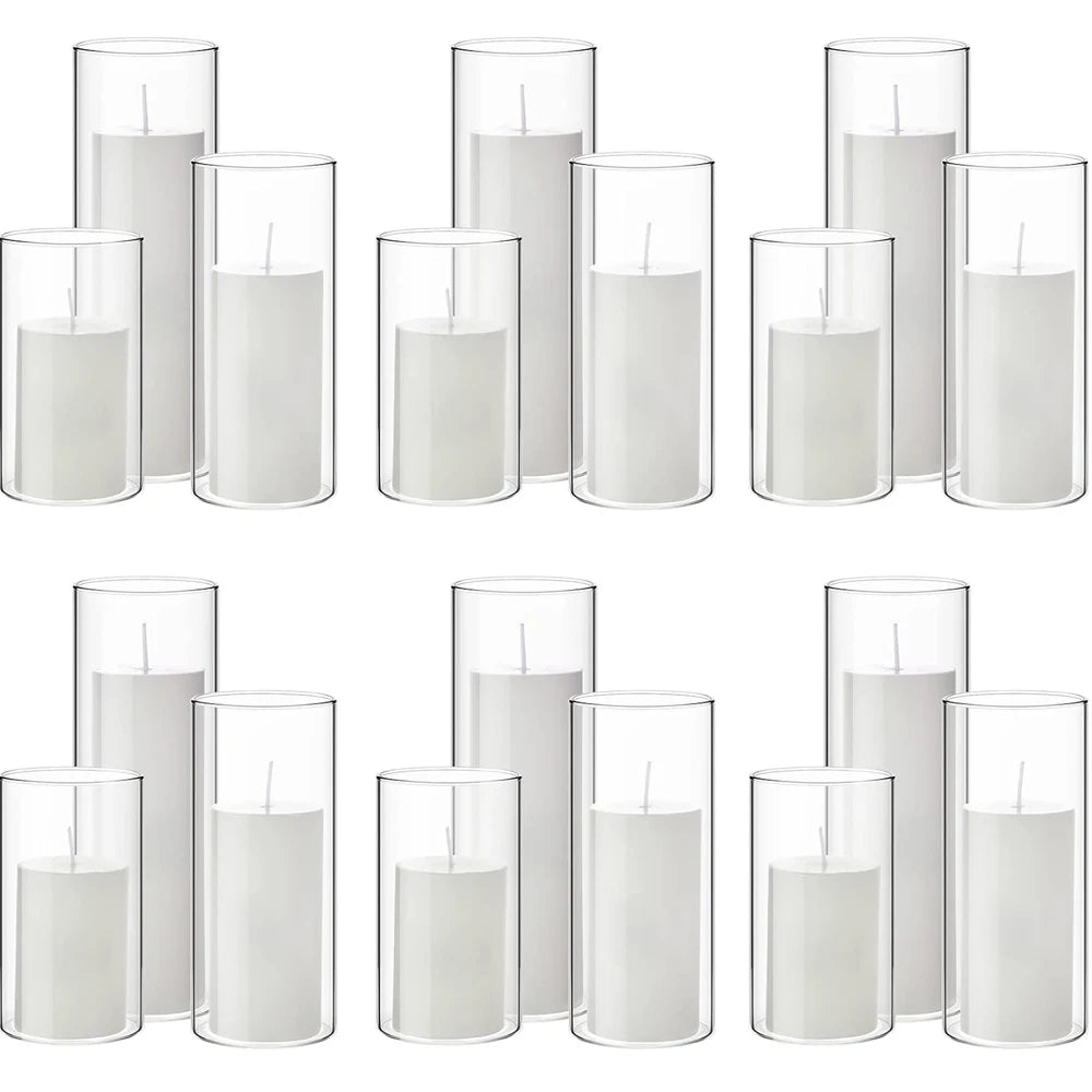 Glass Cylinder Vases Clear Cylinder Candle Holders for Slim Pillar Candles Wedding Centerpieces Wedding Candle Holders