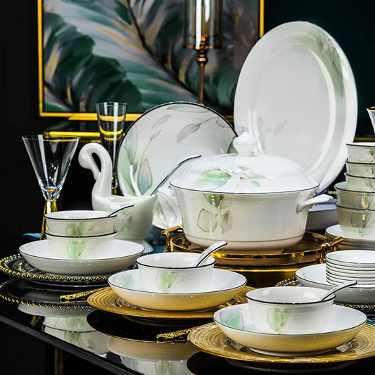 New Chinese-style Ceramic Tableware Dish Set Household Rice Bowl Square Plate Vegetable Plate Can Be Combined Freely with DIY.