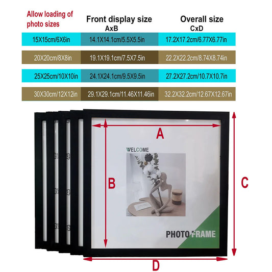5pc Square Photo Frames Set - 15/20/25/30cm Wooden Wall & Tabletop Home Decor Commemorative Gift for Wedding/Gallery Wall(4 Size