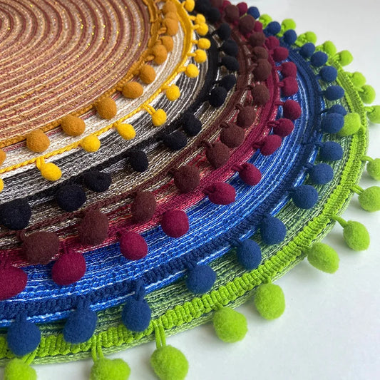 1/6/10PCS Round Braided Placemats with Pompom for Dining Tables Woven Cute Table Mats Coffee Pads Kitchen Accessor 식탁매트 Салфетки