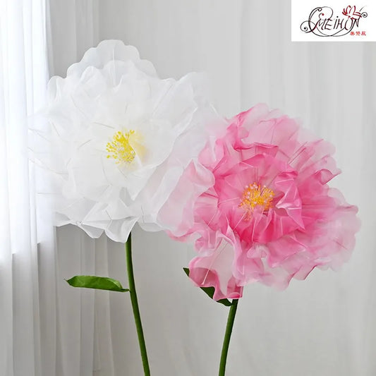 Artificial realistic Silk Poppy Pink Large Flower Head Home Party Decoration Layered Fluffy Petals Floor Display Fake Flowers 