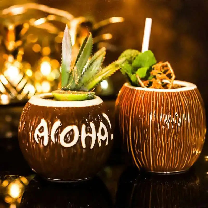 Coconut TIKI Mug Hawaiian Bar Decor Drinkware Ceramic Cocktail Glass Tropic Amorous Feelings Beach Party Mug Cup Beer Steins