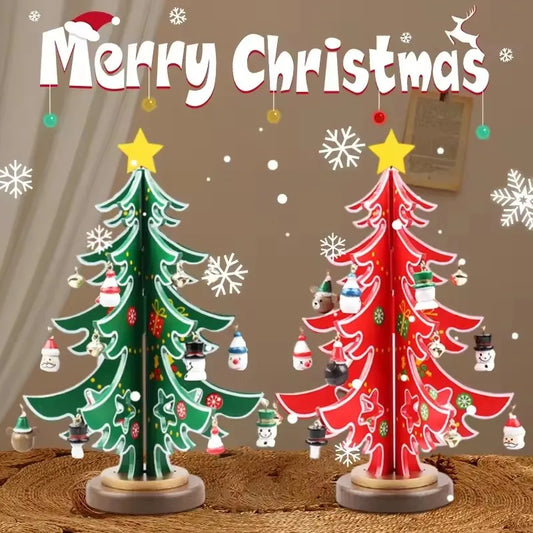 2025 New Christmas Decorations Wooden Christmas Tree Home Decoration Creative DIY Assembly Desktop Decoration Wooden Hand Toy