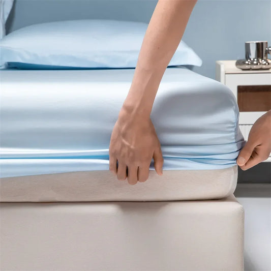 JFLEGAL Tencel Bed Fitted Sheet Light Luxury Lyocell Fiber Solid Mattress Protector Bed Cover Dustproof Summer Cool Bed Sheet