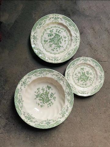 Vintage green flower vintage medieval style dinner plate yellow porcelain Chinese plate dessert plate bowl coffee cup saucer