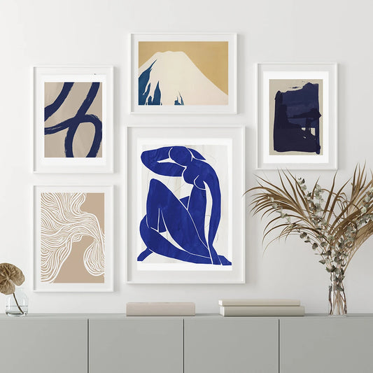 Modern Abstract Gallery Wall Boho Print Vintage Japanese Line Wave Mountain Canvas Painting Nordic Picture for Living Home Decor