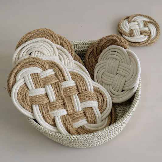 HeMu Fashion Circular Insulation Pad, Made of Cotton and Linen Material, Suitable for Home, Kitchen, Cup, Plate, Dining Table