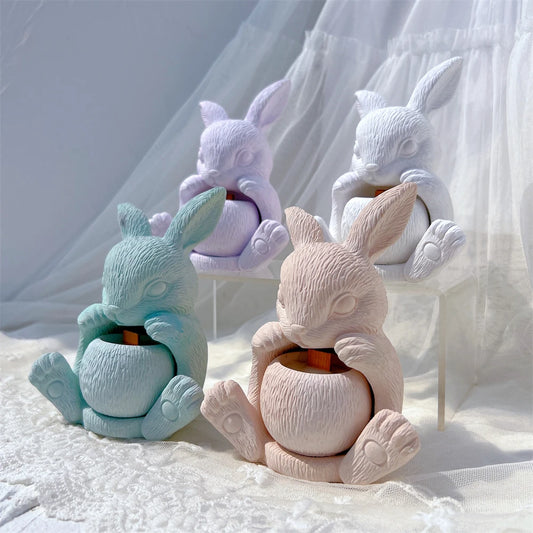 Creative Rabbit Shape Hollow Candle Holder Silicone Mold Set for DIY Candle Crafting Durable Concrete Plaster Candlestick Molds