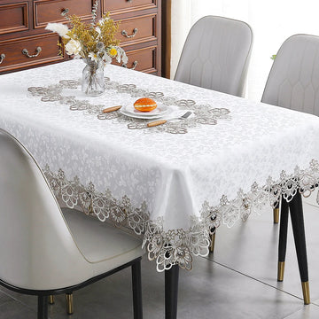 Battilo Lace Embroidery Tablecloth White Floral Rectangle Table Cloth Waterproof Table Cover For Dining Table Wedding Party Home