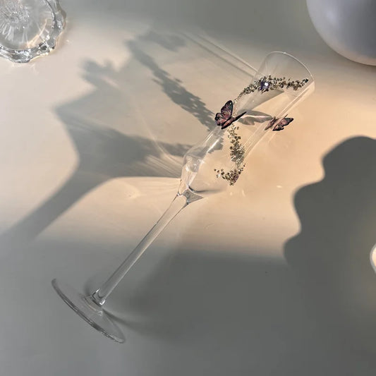 Butterfly Diamond Champagne Glass High-end Glass Goblet Wedding Toast Glass High-Pretty Wedding Gift