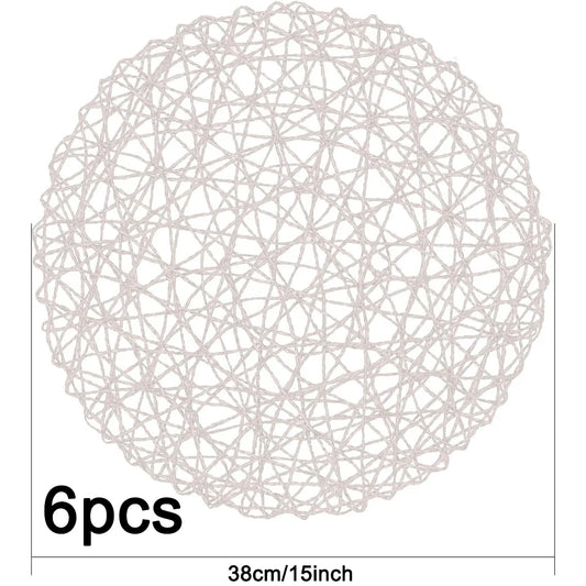 6pcs Paper Braided Round Placemats Natural Non-Slip Heat Resistant Table Mats for Dining Tables Woven Indoor Outdoor