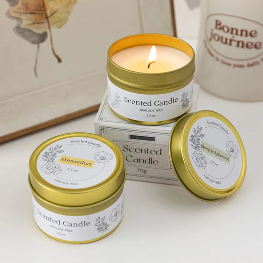 70g/2.5oz Gold Tin Aroma Candle Wedding Birthday Accompaniment Smokeless Aroma Soy Wax Home Decoration Mini Atmosphere Candle