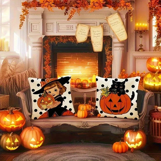 Spooky and Festive Halloween Pillowcases: Cat, Witch, and Happy Halloween Designs Sofa cushion cover gift