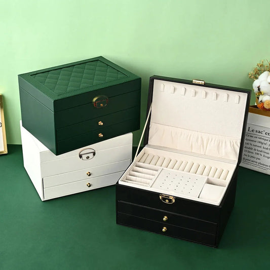 Luxury PU Leather Jewelry Box – Multi-Layer Organizer with Lock, Ring, Earring & Necklace Storage | NaturalBuiltHome