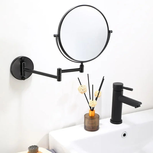 Dressing Mirror Wall Mounted 8 Inch Magnifying Two-sides Mirror Space Aluminum Black  Makeup Mirror Cosmetic Lady Gift