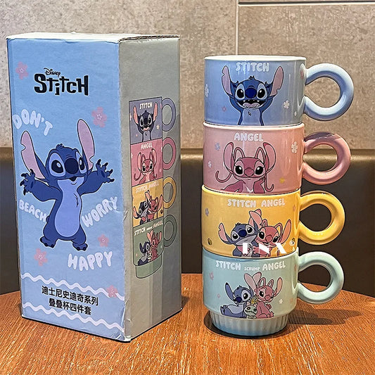 New Stitch Anime Cute Cartoon Model Ceramic Home Office Water Cup Good looking Milk Coffee Stacked Cup Peripheral Birthday Gift