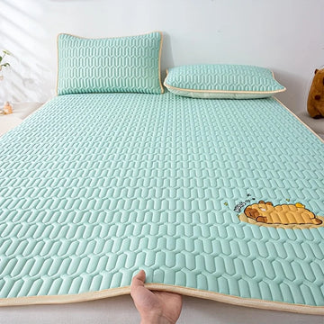 Cool Feeling Ice Fabric Bed Linen Single Summer Cold Bed Pad Washable Cartoon Mattresses  Elastic Band Four Corners Bedspreads
