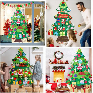 Felt Christmas Tree for Kids , Xmas Wall Hanging Ornaments Decorations with String Light for Toddlers Kids Detachable Ornaments