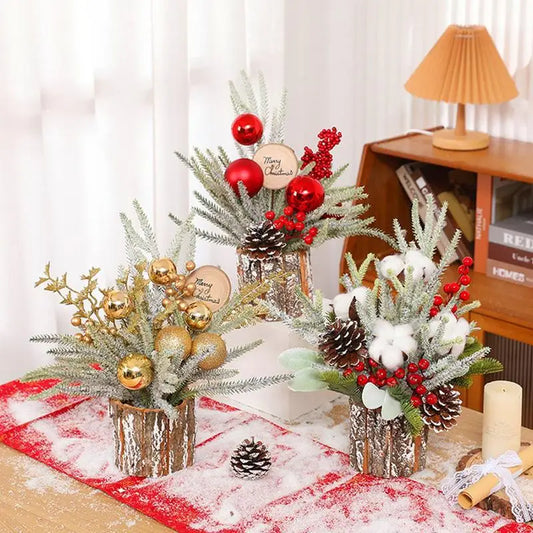 Christmas Table Decor Artificial Desk Christmas Tree With Berries Holiday Indoor Decorations 10cm/3.94 Inches Fake Potted Plants
