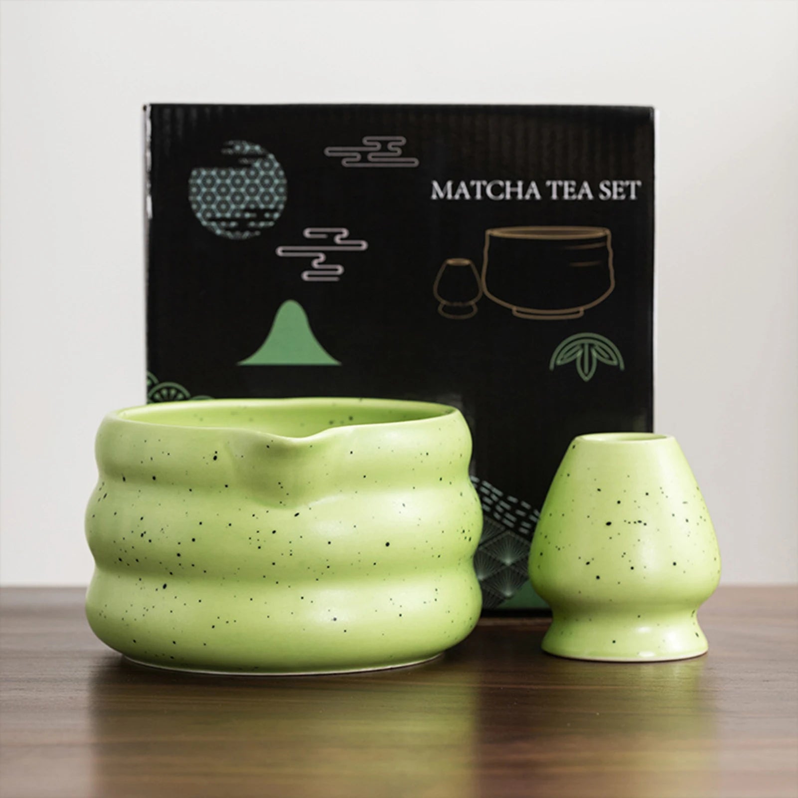 2pcs/set Matcha Bowl Jar Tea Set Professional Matcha Tool Japanese Household Traditional Matcha Whisk Holder for Birthday Gifts