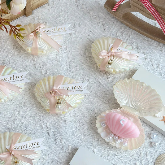 10sets Freesia Scented Candle Shell Pearl Set Candle For Wedding Favors for Guests BabyShower Gifts Home Decoration