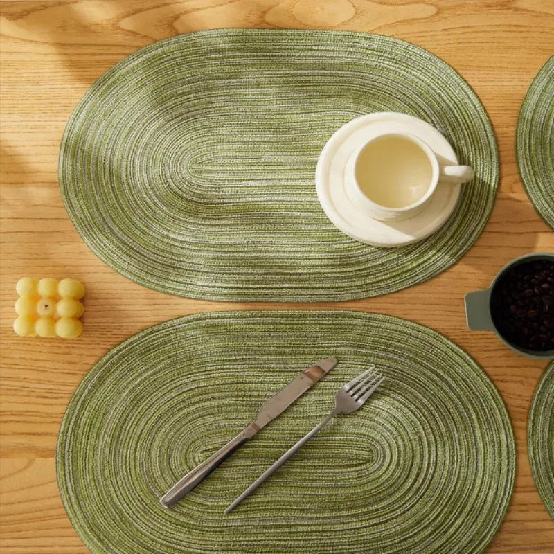 1/6/10PCS Green Braided Placemats Big Oval Table Mats Pad Kitchen Accessories Outdoor Indoor Christmas Holiday Party Place Mats