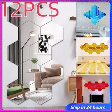 12Pcs Hexagon Acrylic Mirror Wall Stickers Home Decor DIY Removable Mirror Sticker Living-Room Decal Art Ornaments For mirror