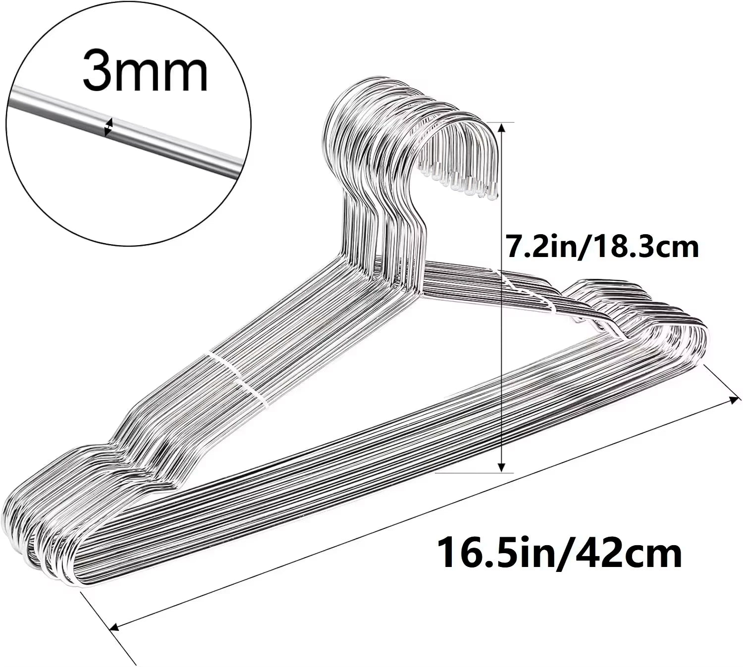 Wire Hangers, Clothes Hangers 10/20/30/40/50 Pack Heavy Duty Stainless Steel Metal Pants Hangers 16.5inch