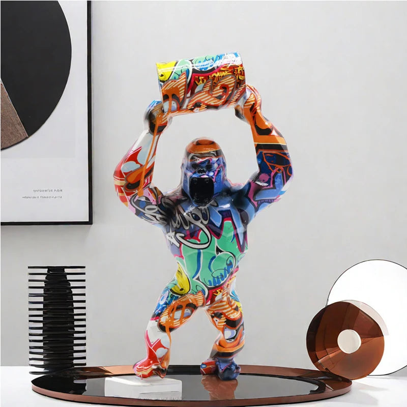 ERMAKOVA Creative Resin Sculpture Gorilla Decoration Lift The Bucket Gorilla Figure Statue Living Room Cabinet Decor