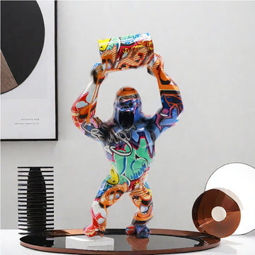 ERMAKOVA Creative Resin Sculpture Gorilla Decoration Lift The Bucket Gorilla Figure Statue Living Room Cabinet Decor