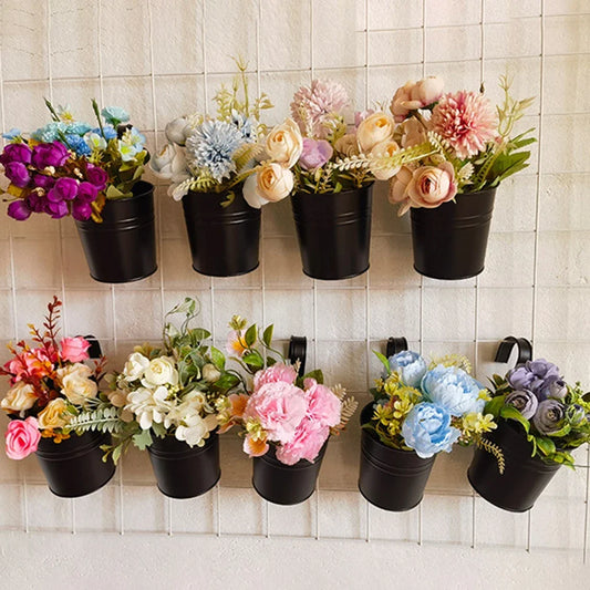 6/10PCS Metal Flower Pot With Detachable Handle Wall Mounted Hanging Planter Balcony Garden Office Planter Home Garden Decor