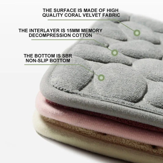 Bathroom Bathtub Water Absorption Non-slip Floor Rug Bath Mat Doormat Cobblestone Embossed Washable Carpets