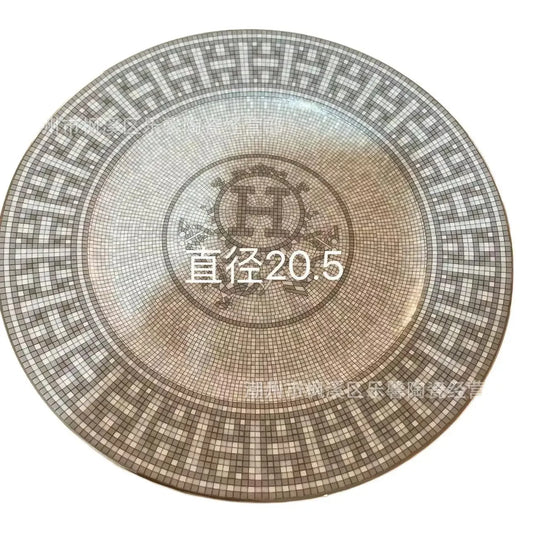 Grey Steak Plate, Ceramic Western Cuisine Plate, Bone China Flat Plate, Luxurious Household Tableware, Large Size Display Plate