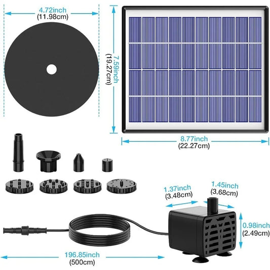 6.5W Split Solar Fountain Pump with 6 Nozzles for Bird Bath Fountain Outdoor Garden Pond Solar Floating Fountain Pump
