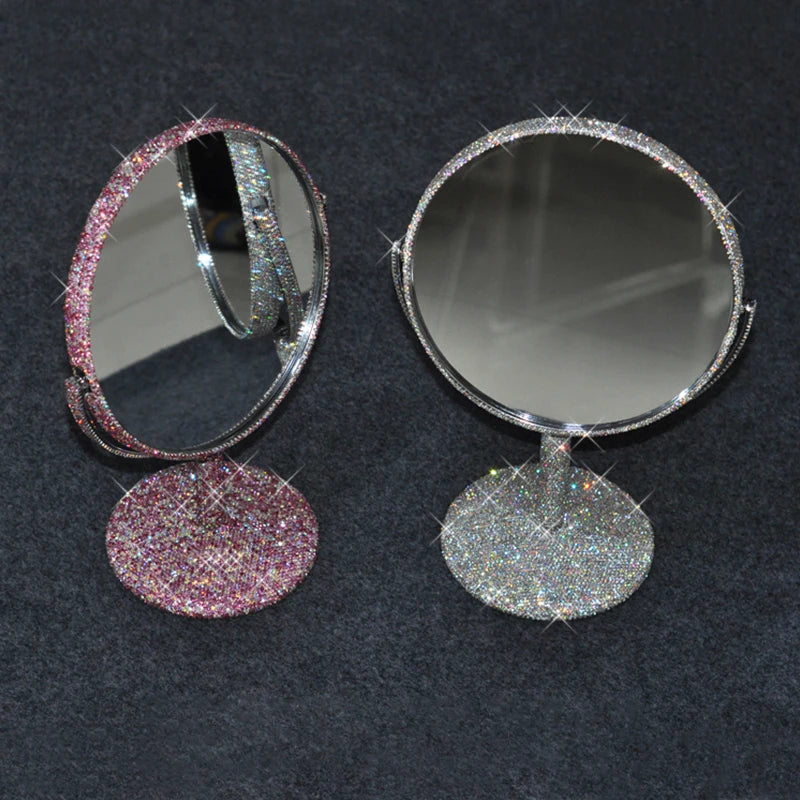 High-end shiny diamond makeup mirror creative rhinestone mirror rotatable girls room desktop makeup ornaments round mirror