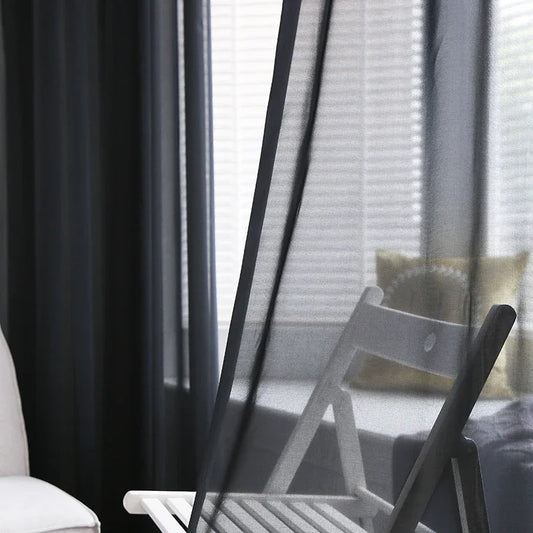 Solid Black Chiffon Sheer Curtains for Living room Window Curtains Modern Organza Tulle Curtains for Bedroom Partition Drapes