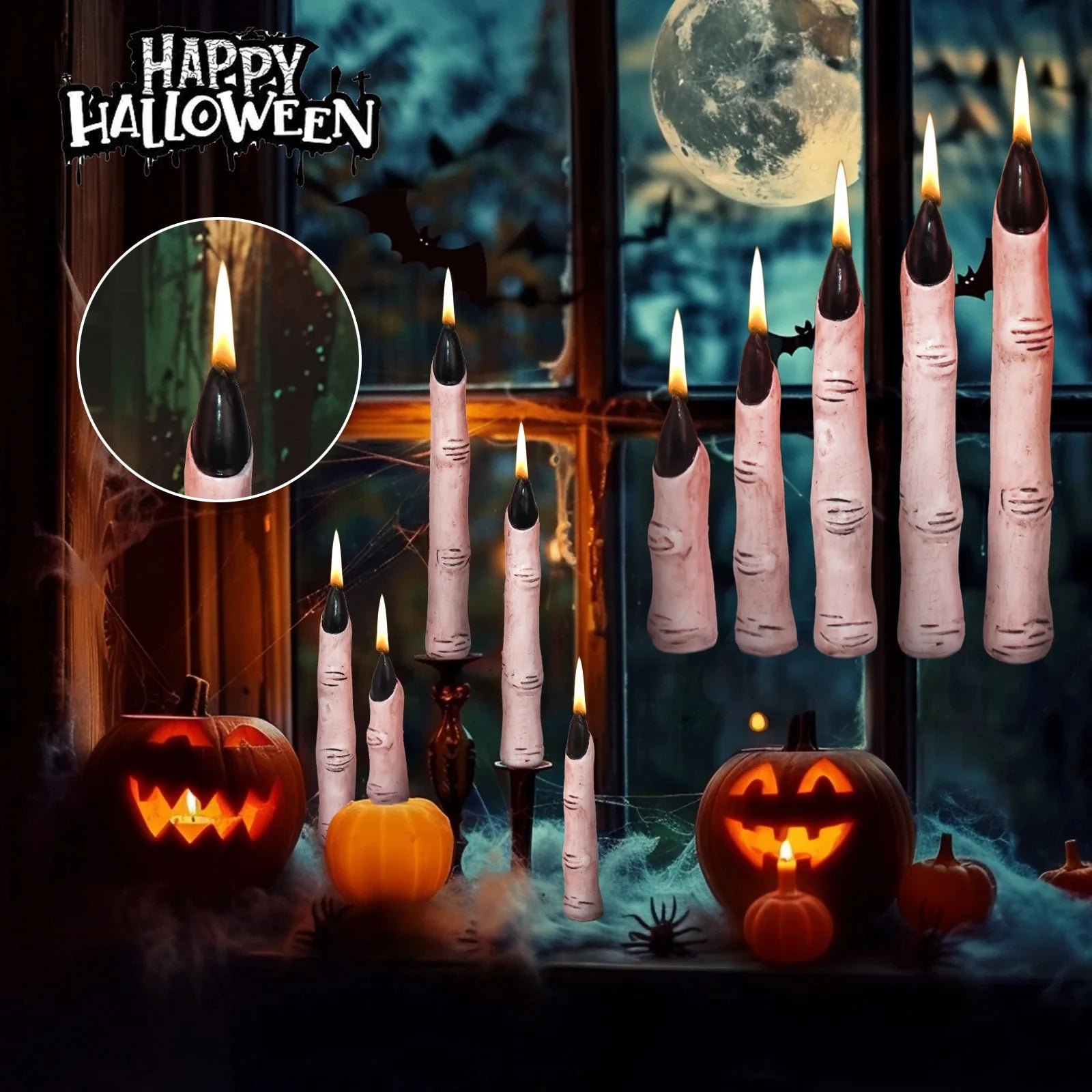 Halloween Party Decoration Bat Black Flickering Soy Wax Candle Witch Finger Scented Spooky Halloween Decorative Candle