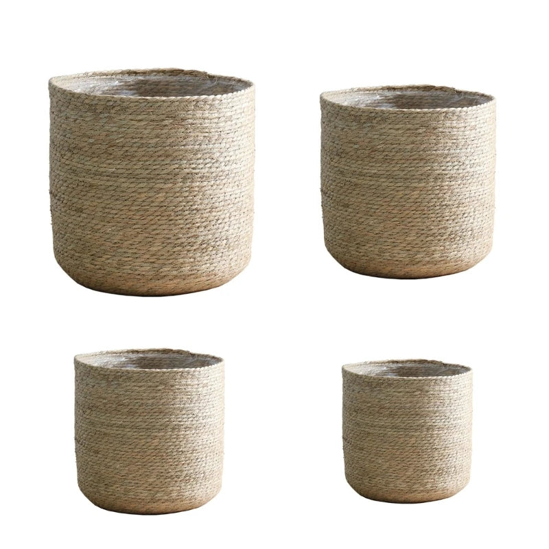 Natural Plant Pots Containers Hand Woven Plant Pot Cover with Leak-Proof Plastic Lining for Indoor Outdoor Garden G5AB