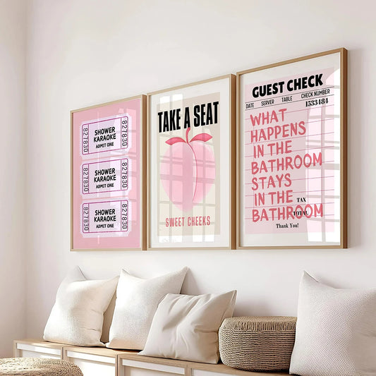 Funny Bathroom Prints Ticket Bathroom Wall Art Pictures Take a Seat Sweet Cheeks Poster Retro Bathroom Nice Bum Murals Painting